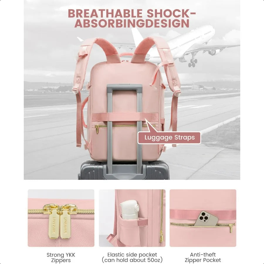 Travel Backpack for Women 40L Carry On Backpack for Airplanes Personal Item Bag for Airlines Fits 17 inch Laptop TSA Appd Lage