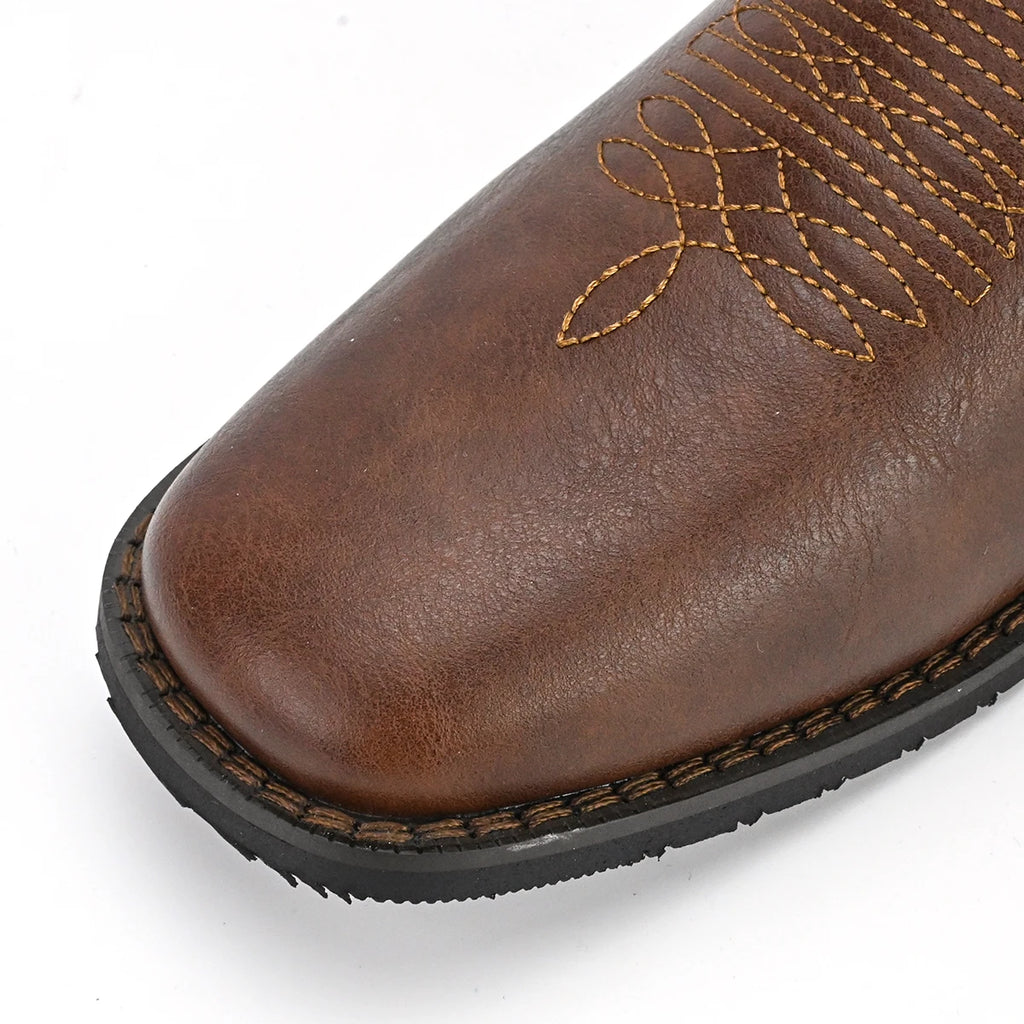 Men's Trendy High Top Cowboys Boots With Stars And Stripes Pattern, Non Slip Comfy Durable Shoes For Outdoor Traveling Walking