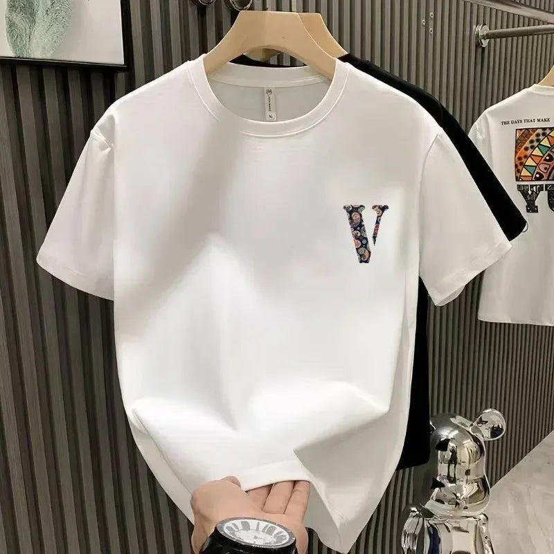 2025 New High Quality Heavyweight Cotton Short Sleeve T-Shirt Unisex Loose Breathable Summer Fashion Brand  Crew Neck Strip