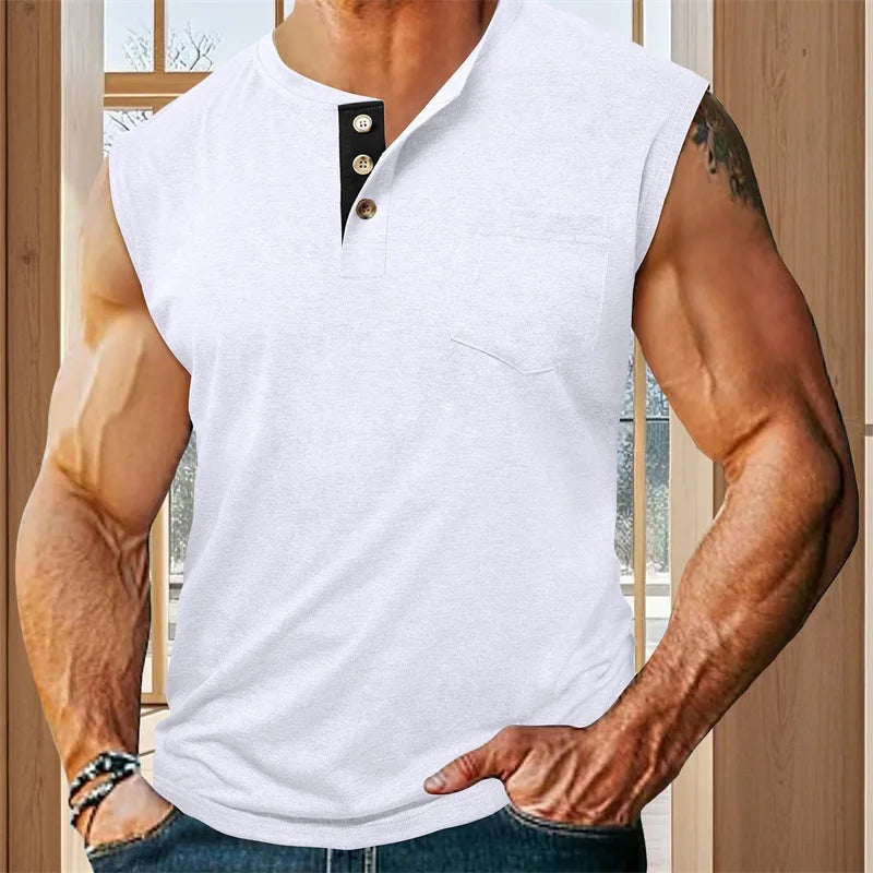 Men s Athletic Tank Top Sleeveless Basketball Shirt Quick-Dry Breathable Muscle Fitness Sports Vest with Button Detail