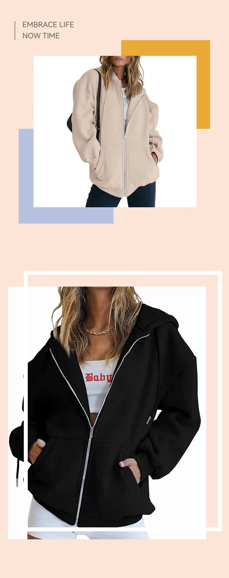 Fashion Gray Zip Up Sweatshirt Women Autumn Winter Jacket Clothes Hoodies Daily Pockets Long Sleeve Solid Versatile Lady Hoodies