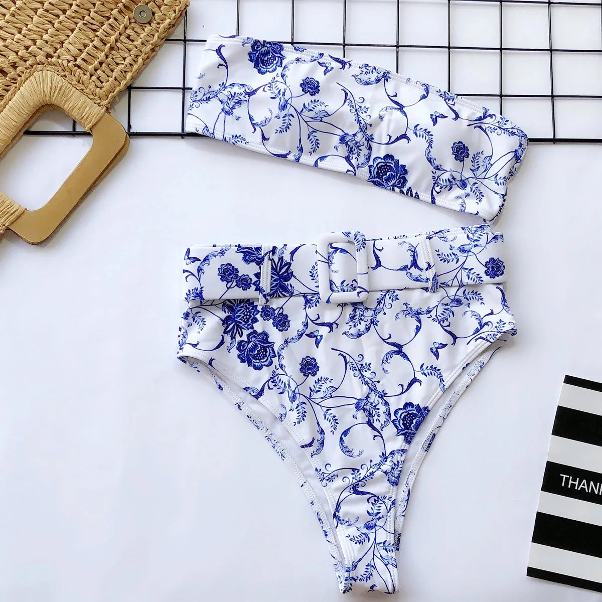 2023 Swimsuit Women Neon Green Strapless High Waist Bikini Beach Bathing Suit Waist Buckle Swimwear Maillot De Bain Femme XMB10