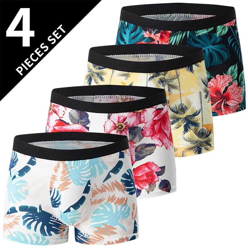 4 Pack European and American MEN'S Solid Color Boxer Underwear Comfortable Swimming Trunks Oversized Juvenile Boxer Underwear