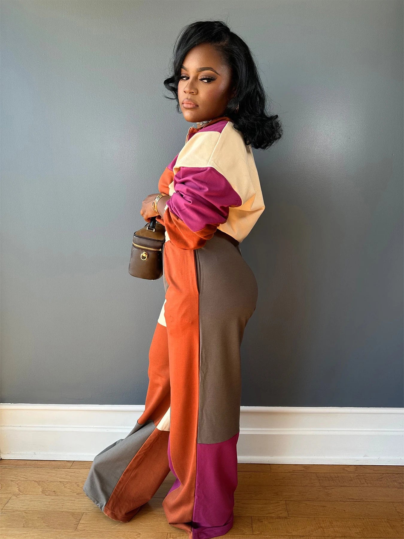 Women's New Colorblock Two-Piece Sports Suit, Machine Washable, Suitable for Spring and Autumn