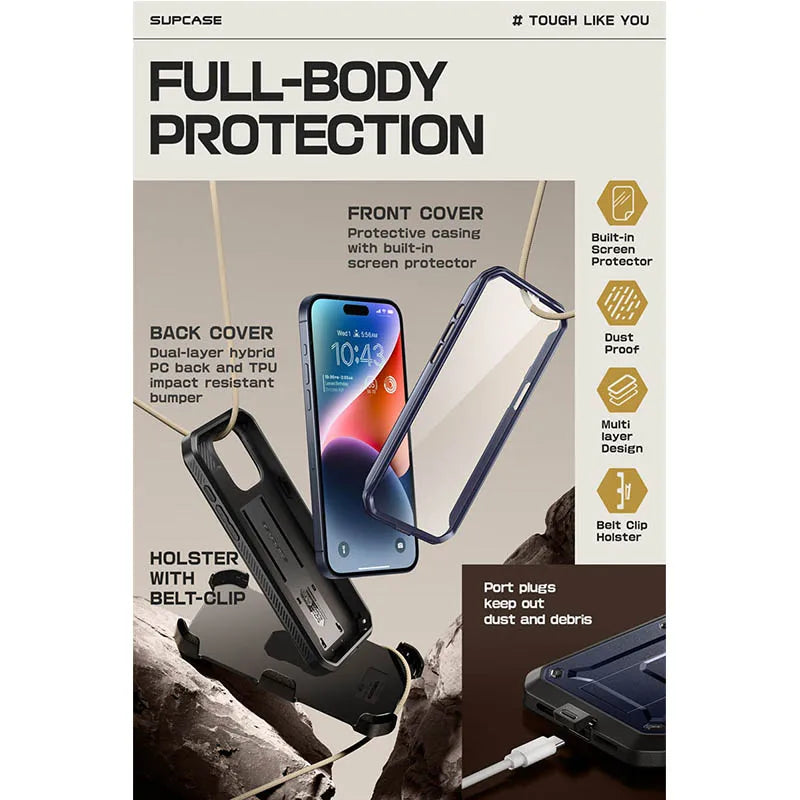 SUPCASE For iPhone 15 Pro Max Case 6.7" (2023) UB Pro Full-Body Rugged Heavy Duty Rugged Case with Built-in Screen Protector
