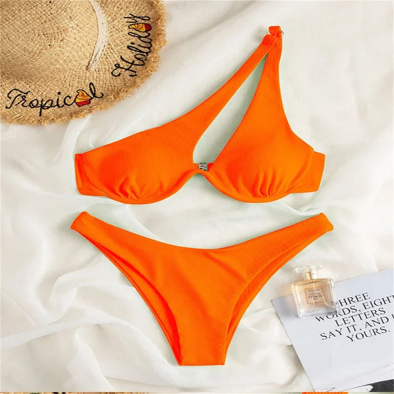 Bikini 2024 Woman Swimsuit Multicolour Swimwear Bathing Suit Sole Shoulder Sling Underwire Swimsuit Sexy Hotsweet Bikini Set New