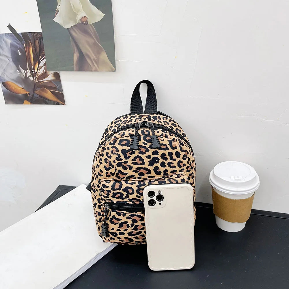 Women Zebra Leopard Cow Print Backpacks Nylon Shoulder Bag Students High School Small Book Bag Female Mini Rucksack mochila