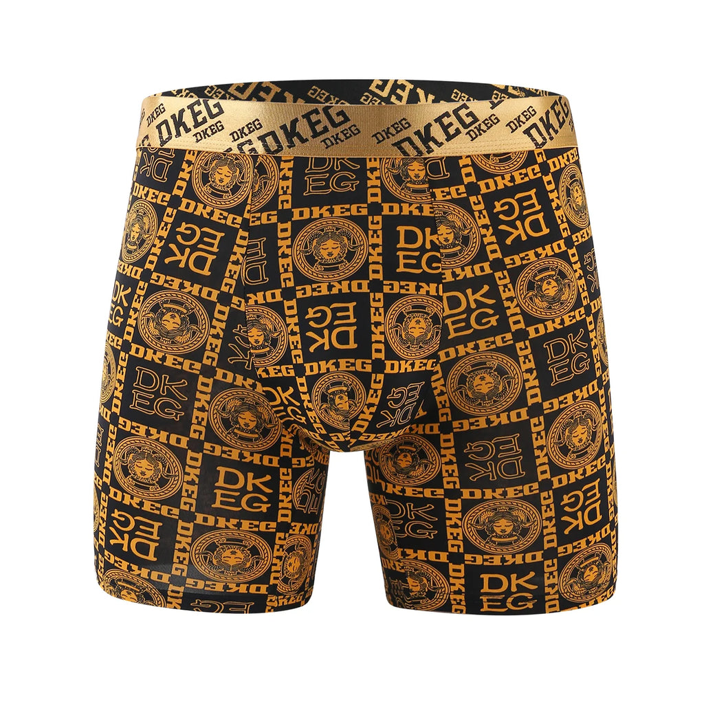6pcs men's luxurious black and gold printed boxer briefs-ultra-soft ice feeling, antibacterial breathable-elastic sports shorts,