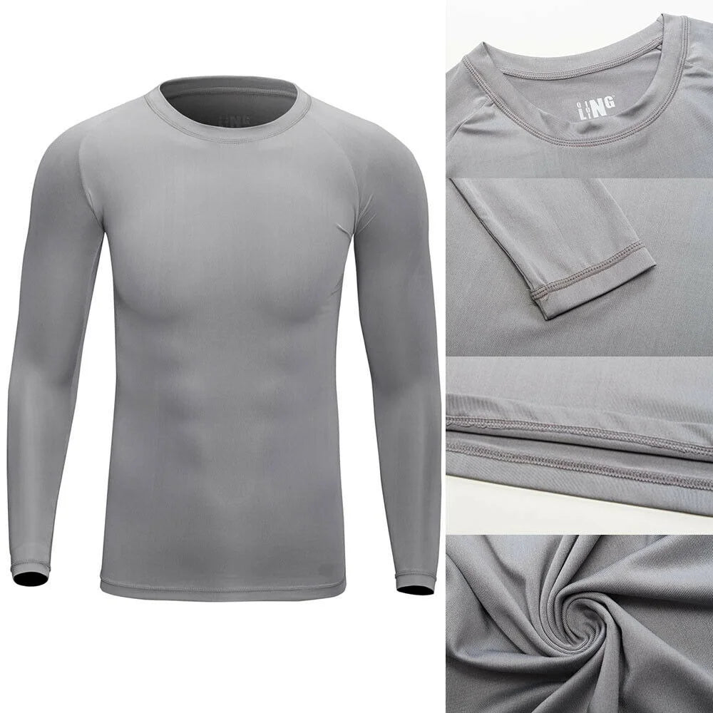 Men Long Sleeve Compression Under Base Layer T-Shirt Sport Fitness Underwear Tops Undershirts Warm Elastic Long Johns Inner Wear