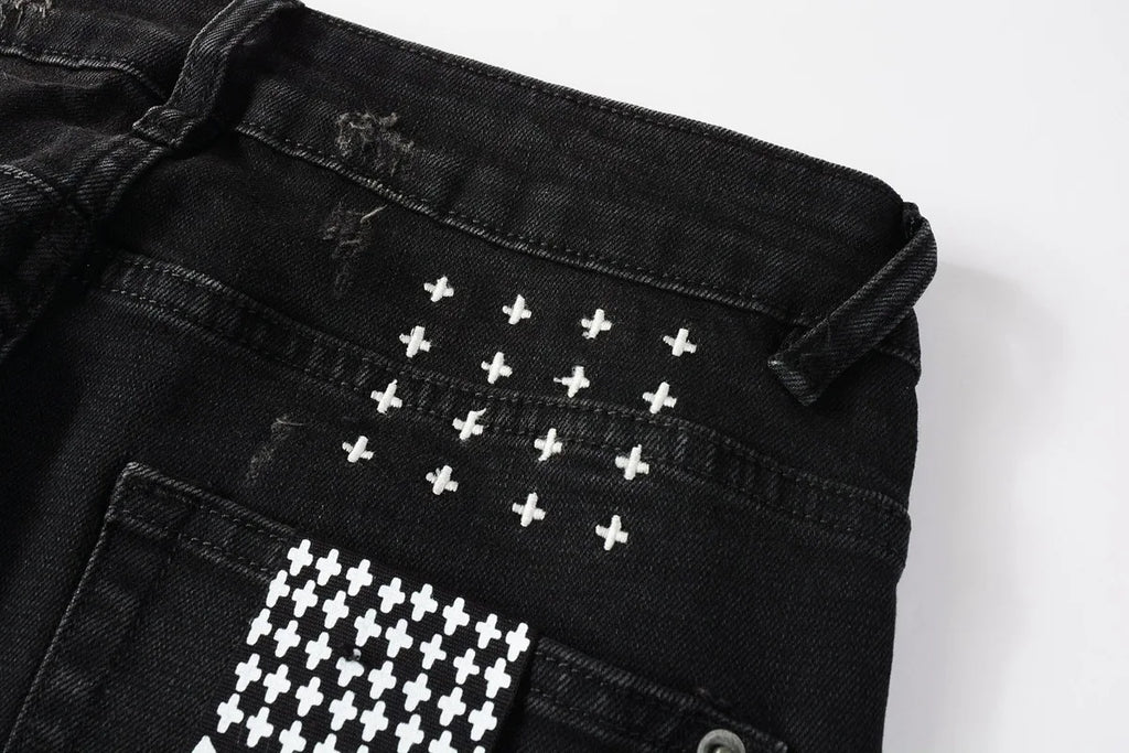 2025 New Fashion Trend High Quality Jeans Classic Retro American High Street Ripped Gray Paint Washed Skinny Jeans Men