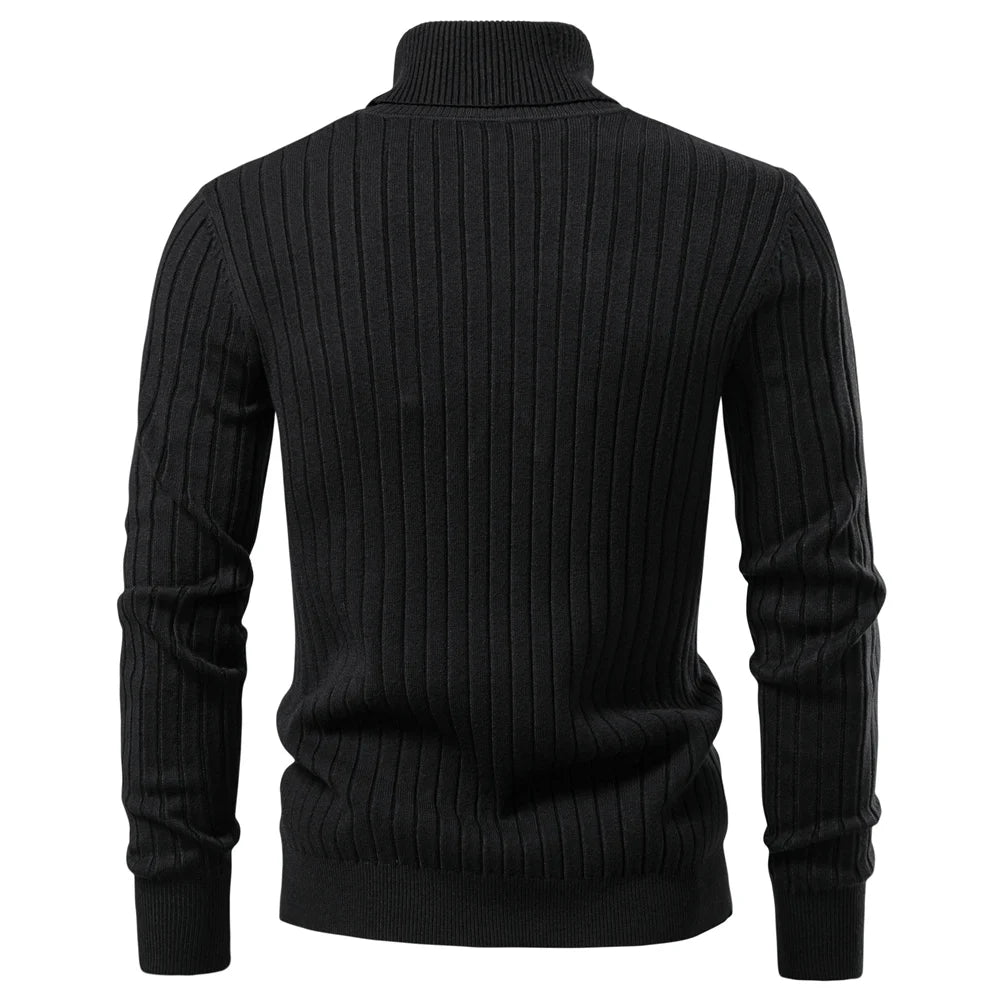 AIOPESON Men's Turtleneck Sweater Solid Color with Striped Pullover Warm Knitwear Winter Basic Casual High Quality Sweater Male