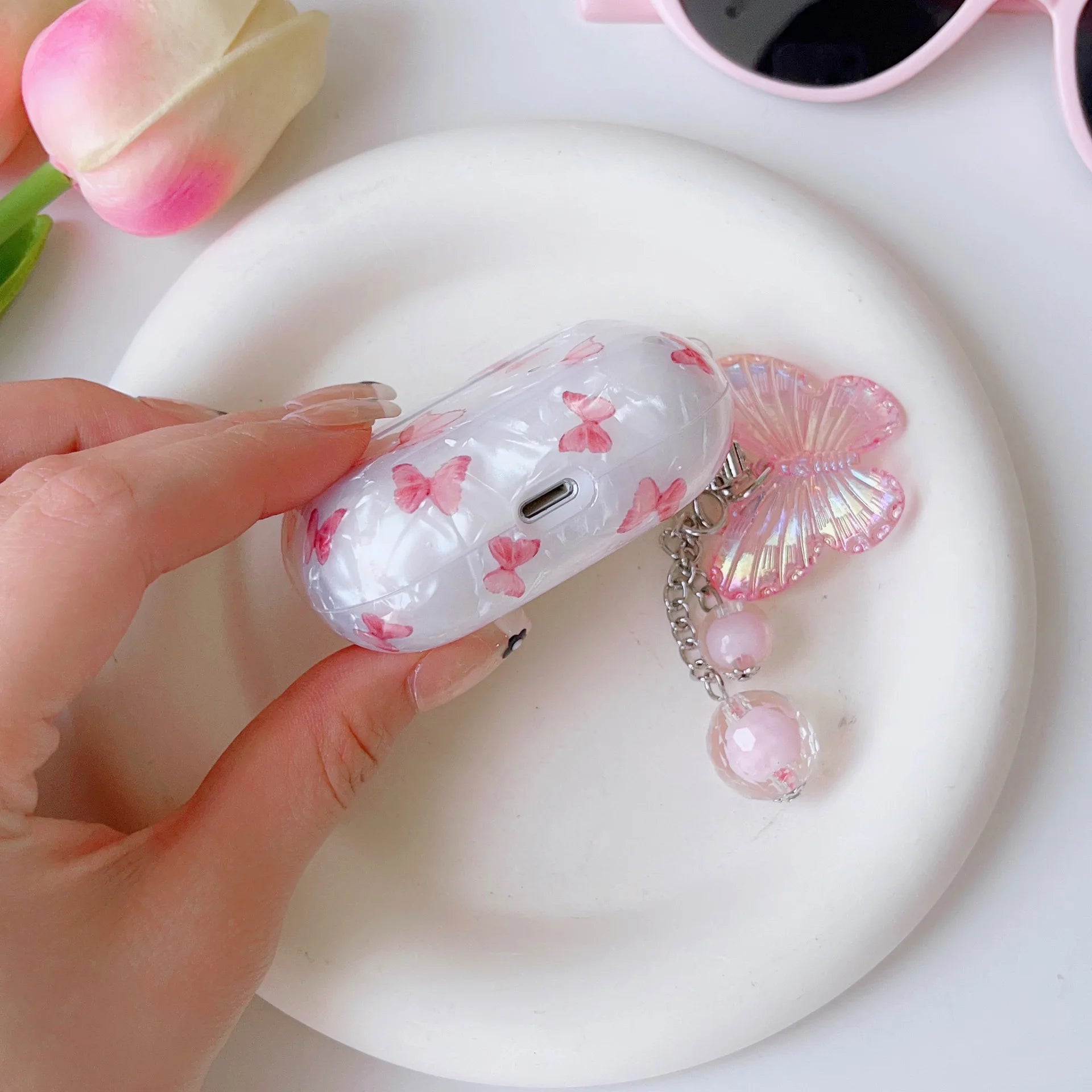 For Airpods Pro 2 Case Transparent Shell Pink Butterfly Case Headphone Cover Headset Shell For Apple Airpod 3 Pro 2nd Generation