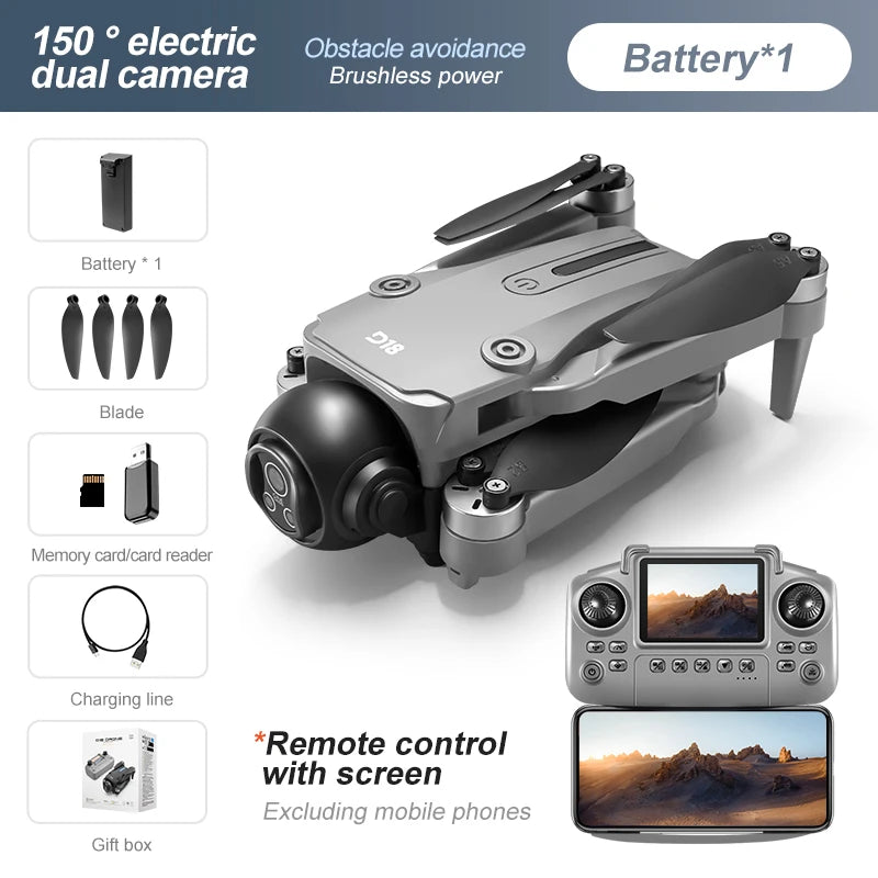 2025 New D18 Drone with 8K HD 150° Electric dual camera Angle Obstacle Avoidance Foldable Quadcopter for Aerial Photography Toy