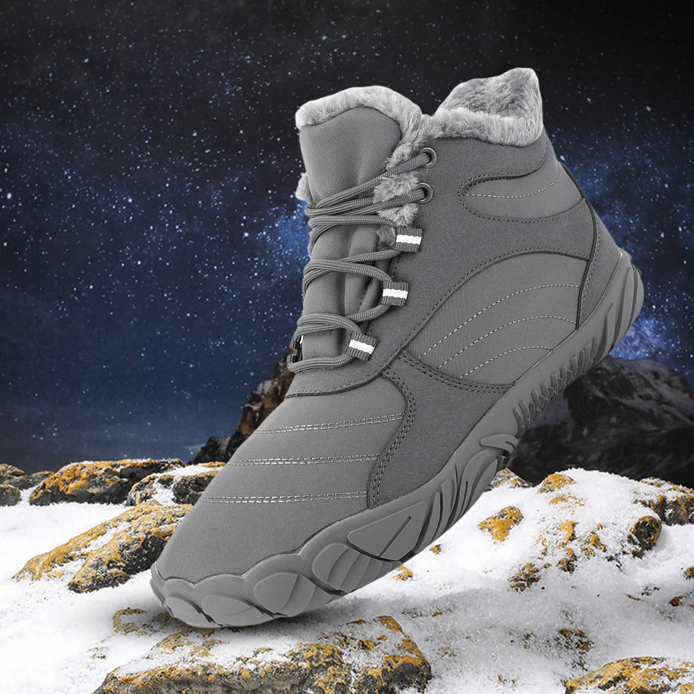 Winter Plush Snow Boots Warm Fur Shoes Non Slip Wide Toe Box Barefoot Shoes Waterproof Outdoor Trekking Shoes for Hiking Walking