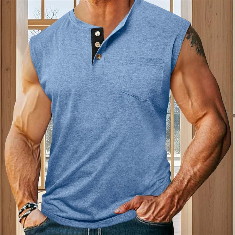 Men s Athletic Tank Top Sleeveless Basketball Shirt Quick-Dry Breathable Muscle Fitness Sports Vest with Button Detail