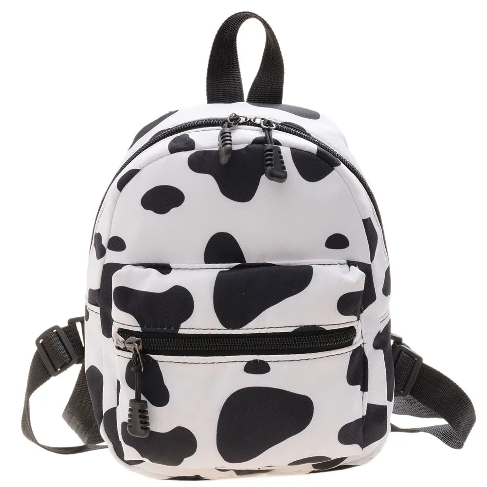 Women Zebra Leopard Cow Print Backpacks Nylon Shoulder Bag Students High School Small Book Bag Female Mini Rucksack mochila