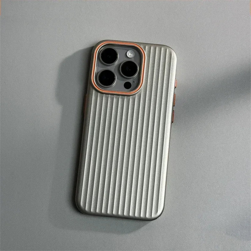luxury Corrugated Matte Shockprof Case For iPhone 16 15 14 13 12 Pro Max Plus Plating Wave Non-slip Bumper Hard PC Cover