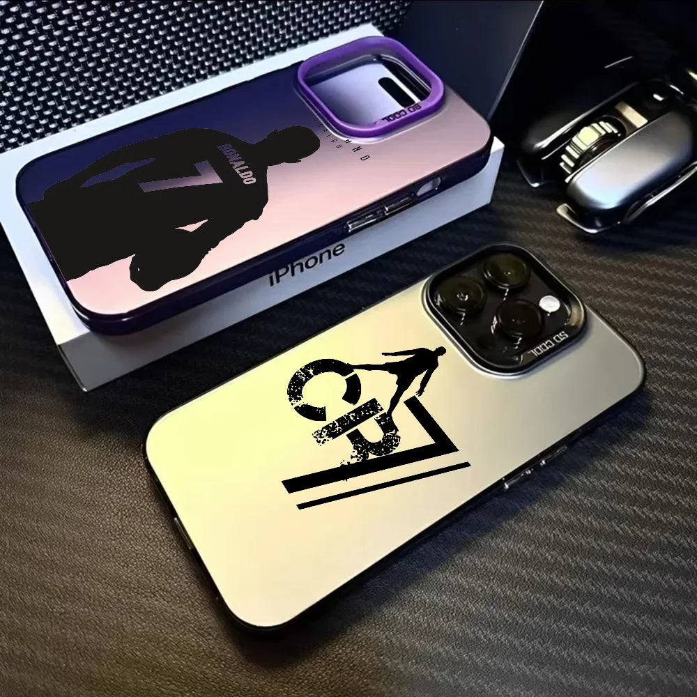 Football Superstar R-Ronaldo Phone Case For iPhone 16 15 14 13 12 11 Pro Max Black Purple Matte Laser Metallic Aurora Funda