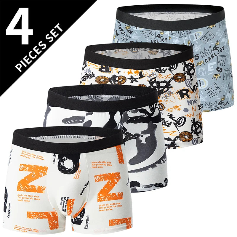 4 Pack European and American MEN'S Solid Color Boxer Underwear Comfortable Swimming Trunks Oversized Juvenile Boxer Underwear