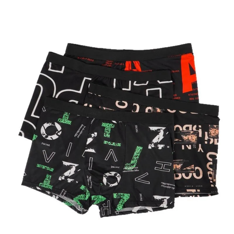 4PCS Men's Letter Printed Black Boxers Summer Sports Breathable Underwear Men's Comfortable And Casual Boxers Men Underwear