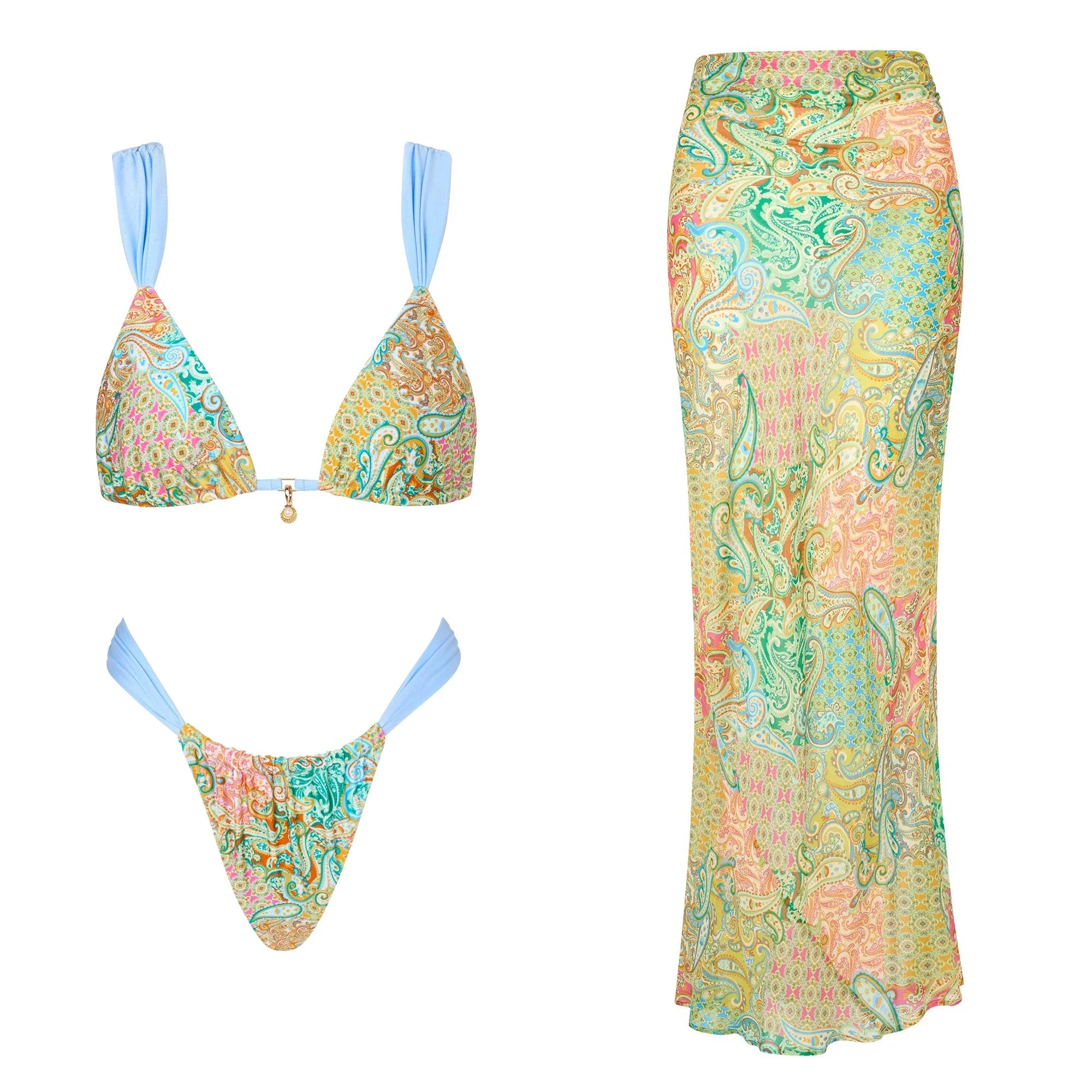 Bikini Swimsuit with Skirt Print Swimwear Women Brazilian Bikini 3 Pics Bathing Suit A Line Skirt Summer Female