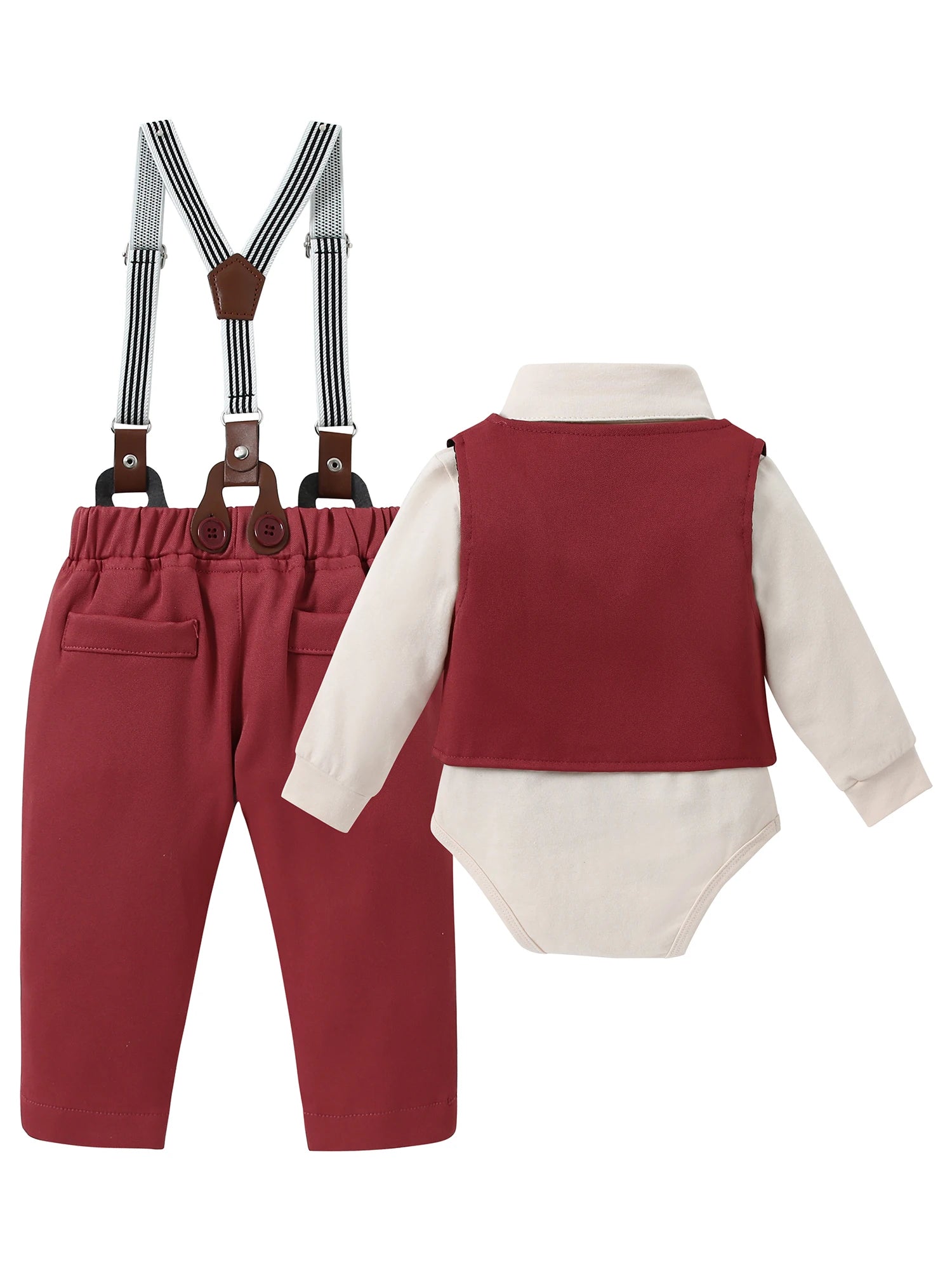 Baby Boy Clothes Wedding Outfit Suits, 0-18 Months Infant Boy Gentleman Set, Dress Shirt+Vest+Suspender Pants+Bowtie