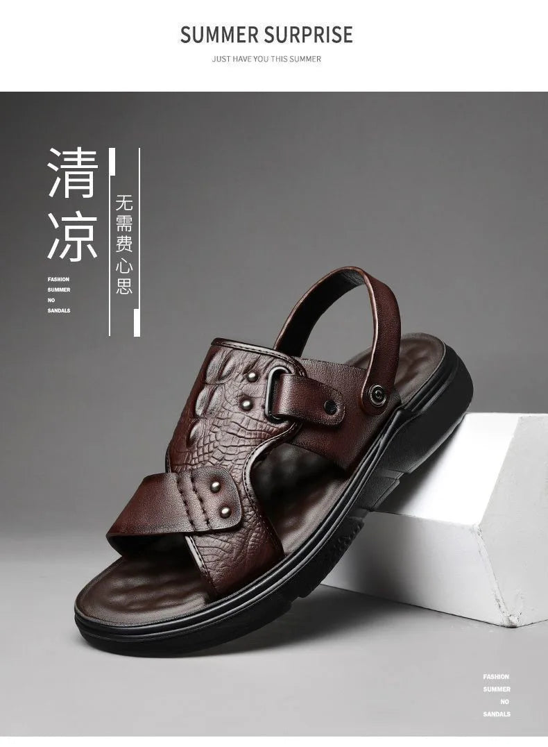 Big Size Men Leather Sandals Summer Classic Men Shoes Slippers Soft Sandals Men Roman Comfortable Outdoor Walking Footwear