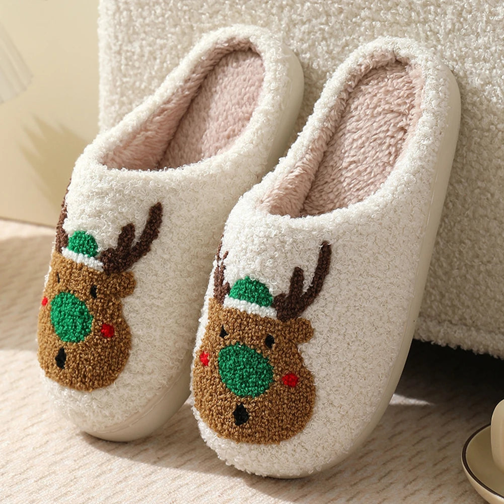 Christmas Deer Slippers Bedroom Slipper Women Men Plush Warm Slipper Women Fuzzy Fluffy Slippers for Winter for Christmas Gift