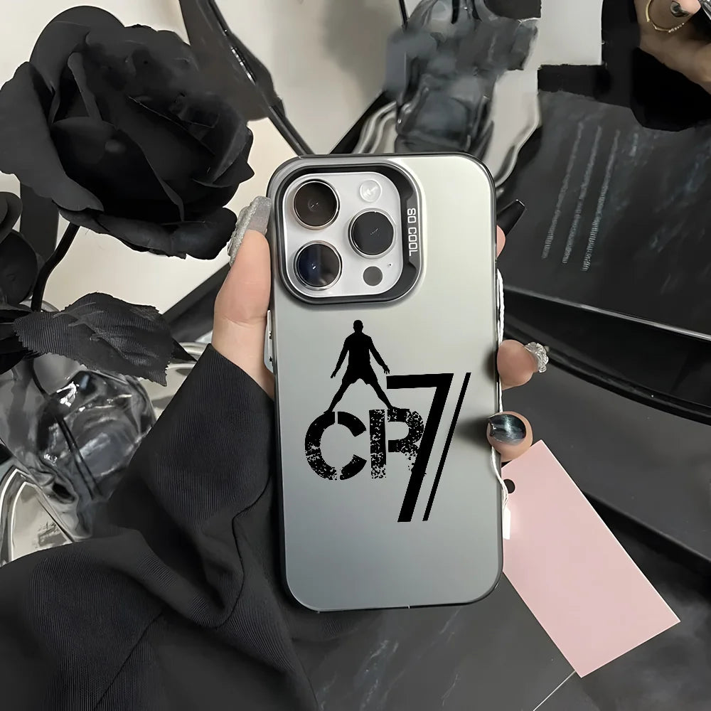 Football Superstar R-Ronaldo Phone Case For iPhone 16 15 14 13 12 11 Pro Max Black Purple Matte Laser Metallic Aurora Funda