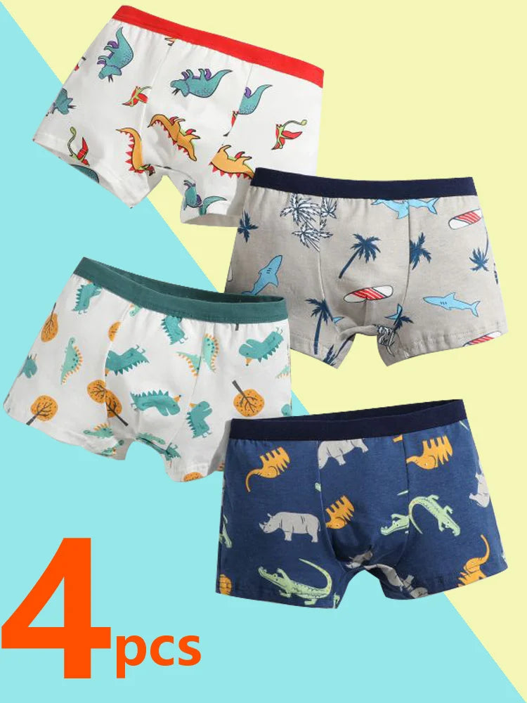 4/8 pcs Boys Boxer sets Briefs Kids Cotton Underwear Baby Underpants Teenager Cartoon Dinosaur Print Soft Children Panties 2-15Y