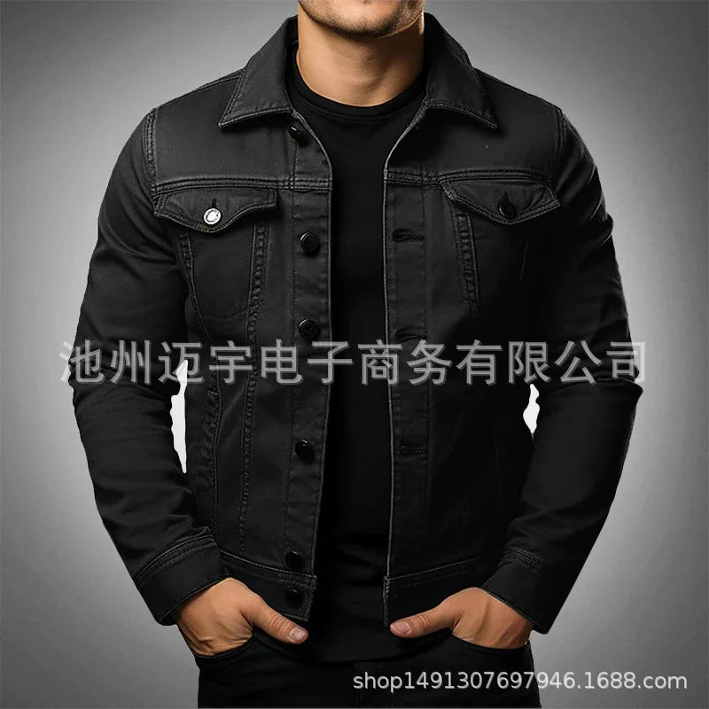 Men Denim Jacket Single Breasted Coats Washed Jackets Turn Down Collar Outerwear Long Sleeve Jackets Casual Spring Pockets