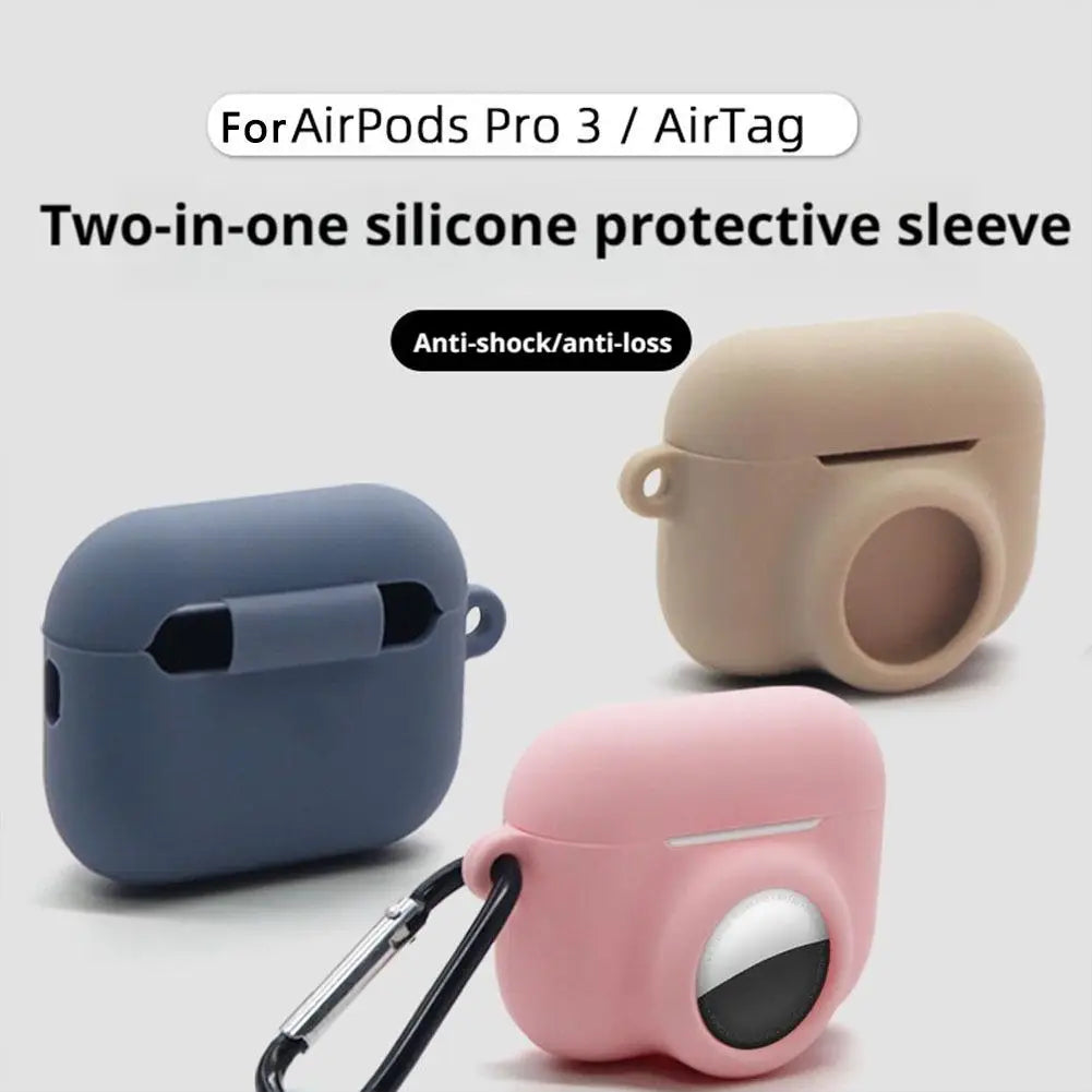 Features Keychain Silicone Case For AirPods Pro 3 For AirTag 2-in-1 Silicone Case Full-wrap Protection Anti-loss Silicone Case