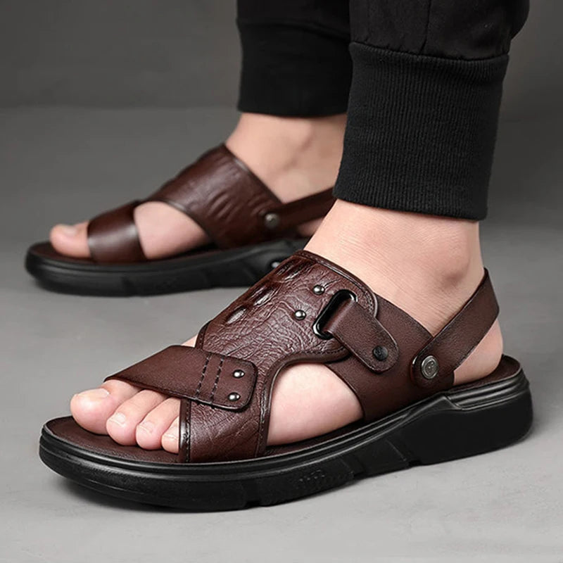 Big Size Men Leather Sandals Summer Classic Men Shoes Slippers Soft Sandals Men Roman Comfortable Outdoor Walking Footwear