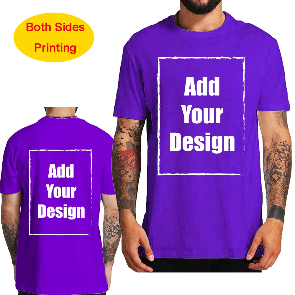 Custom T Shirt for Men Front Back Print Make Your Design Logo Text Gift Tshirt 100% Cotton Made in US