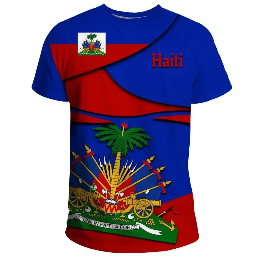 Caribbean Sea Haiti Island Map Flag 3D Printed T Shirt For Men Clothes National Emblem Graphic T Shirts Hawaiian Vacation  Tops