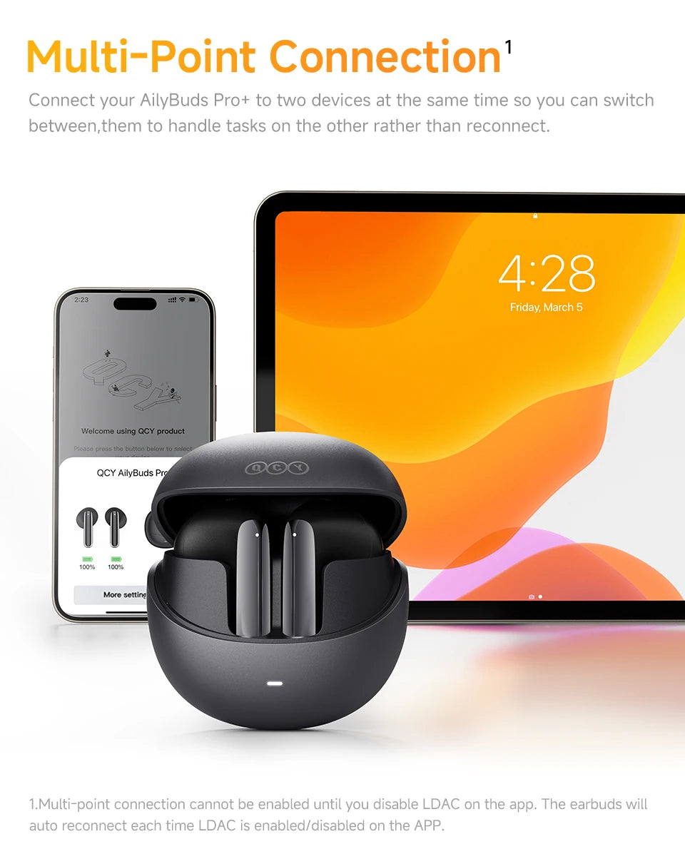 QCY HT10 AilyBuds Pro+ ANC Bluetooth Wireless Earphone Adaptive AI Audio Hi-res LDAC Earbuds ANC dual Connection Headphone