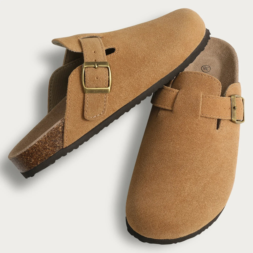Fashion Women's Suede Mules Slippers Men Clogs Cork Insole Sandals With Arch Support Outdoor Beach Slides Home Shoes