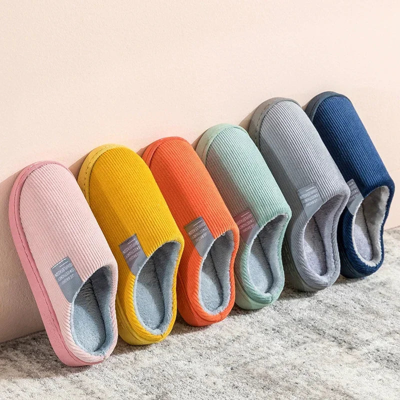 New Winter Household Warm Furry Women Men Shoes Indoor Slippers Bedroom Cotton Slippers  Plush Home Slippers Ladies Flip Flops