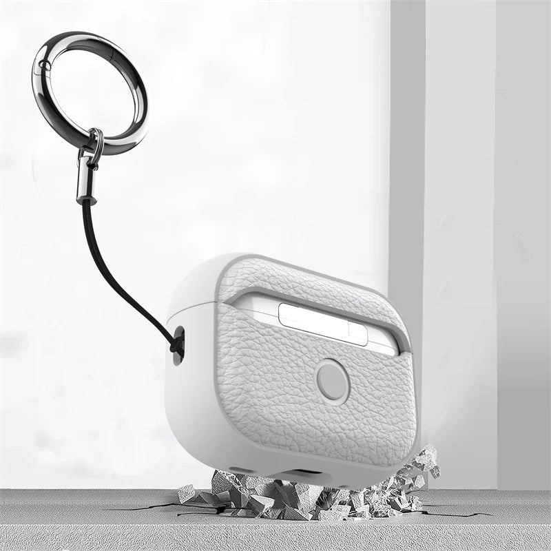 Luxury Pressure Personalized Name Letter DIY Customized Cover For Airpods 1 2 3 Pro 2 Lychee Pattern Earphone Case With Keychain