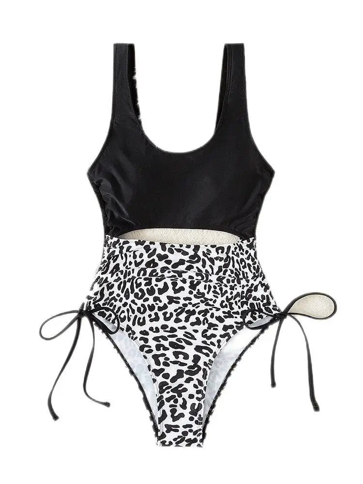 2024 Leopard Print Bikini High Waist One Piece Swimsuit for Women Sexy Hollow Out Swimwear Summer Beach Vacation Monokini New