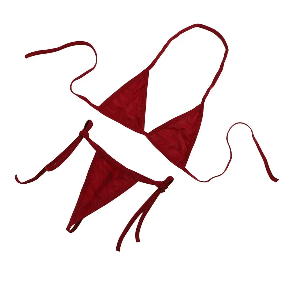 Womens Sexy Mesh Strap Lingerie Bikini Swimwear Bra With Tie Side Thong Beachwear Strap Bra Underwear Set Casual Female Bikini
