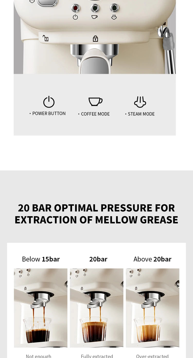20 Bar Electric Coffee Machine Italian Semi-automatic Professional Expresso Coffee Maker Office Small Coffee Machines 220V
