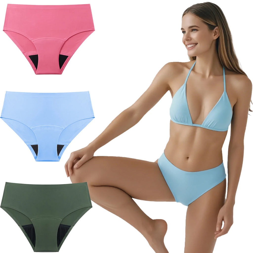 3-Pack Seamless Period Underwear for Women, Leakproof Bikini Panties with Cotton Gusset, Heavy Flow Menstrual Protection