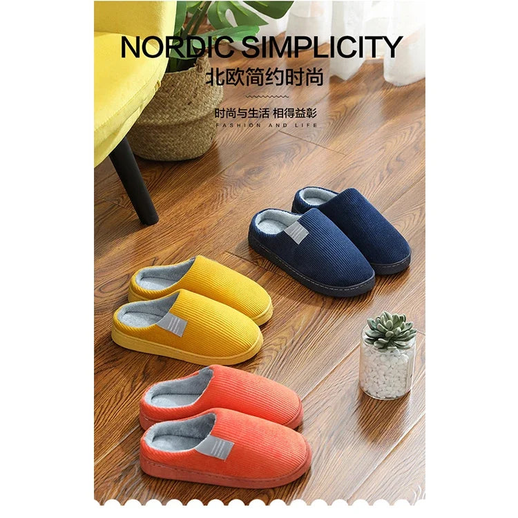 New Winter Household Warm Furry Women Men Shoes Indoor Slippers Bedroom Cotton Slippers  Plush Home Slippers Ladies Flip Flops