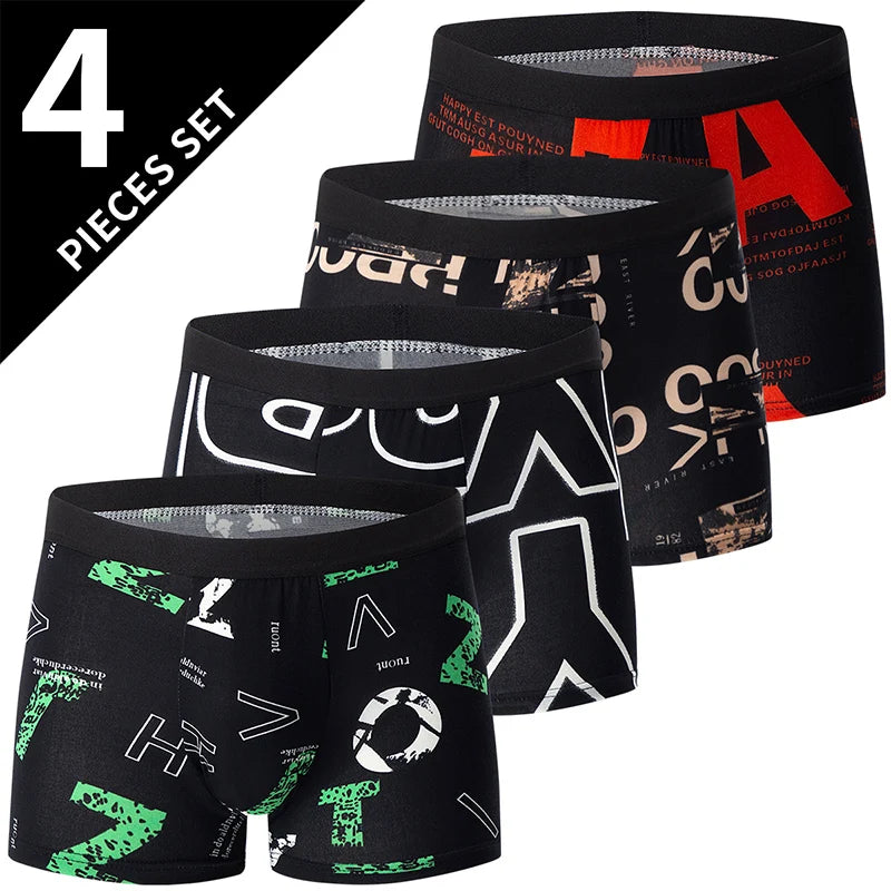 4 pieces European and American MEN'S Solid Color Boxer Underwear Comfortable Swimming Trunks Oversized Juvenile Boxer Underwear