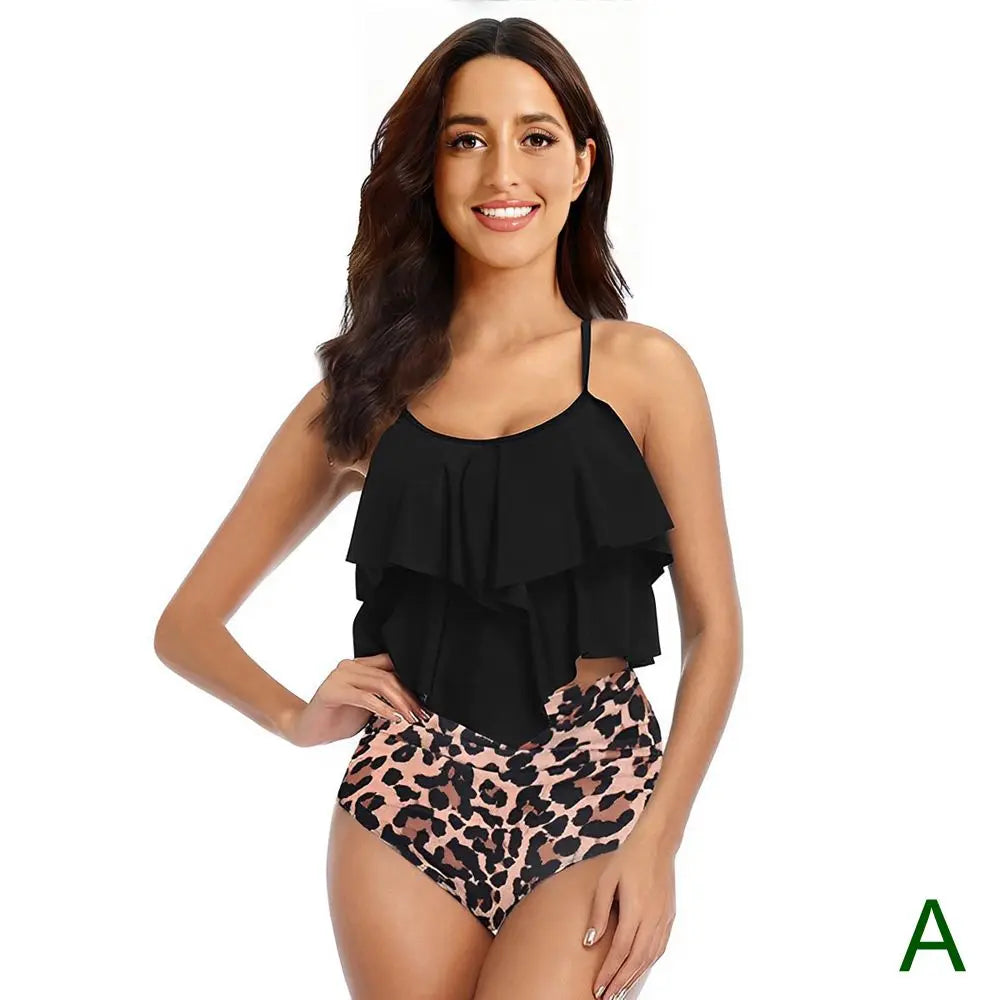 8 Colors Women Ruffled Tankini Set Padded Top With Adjustable Shoulder Straps Elastic Slim Knitted High Waisted Beachwear 2024