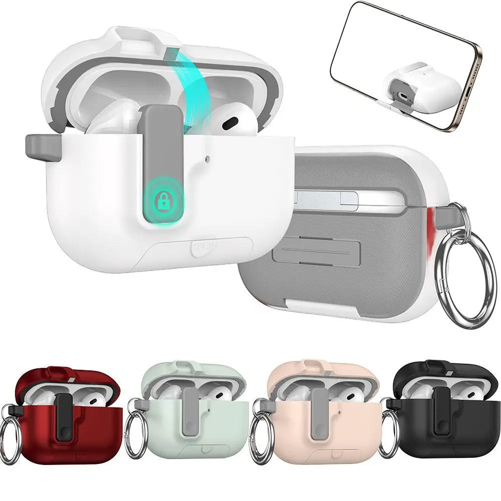 Shockproof Protective Case For Airpods Pro 3 With Phone Stand Automatic Lock Security Cover For AirPods Pro3 3rd Gen 2025