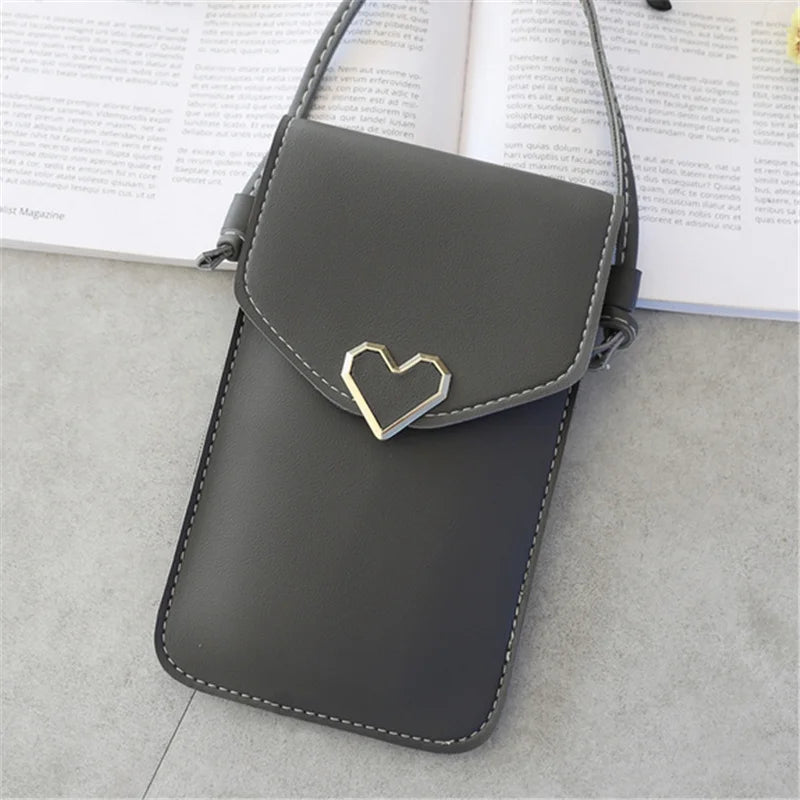 Transparent Touch Screen Cell Phone Purse Smartphone Wallet Shoulder Strap Handbag PU Leather Casual Crossbody Bags Women