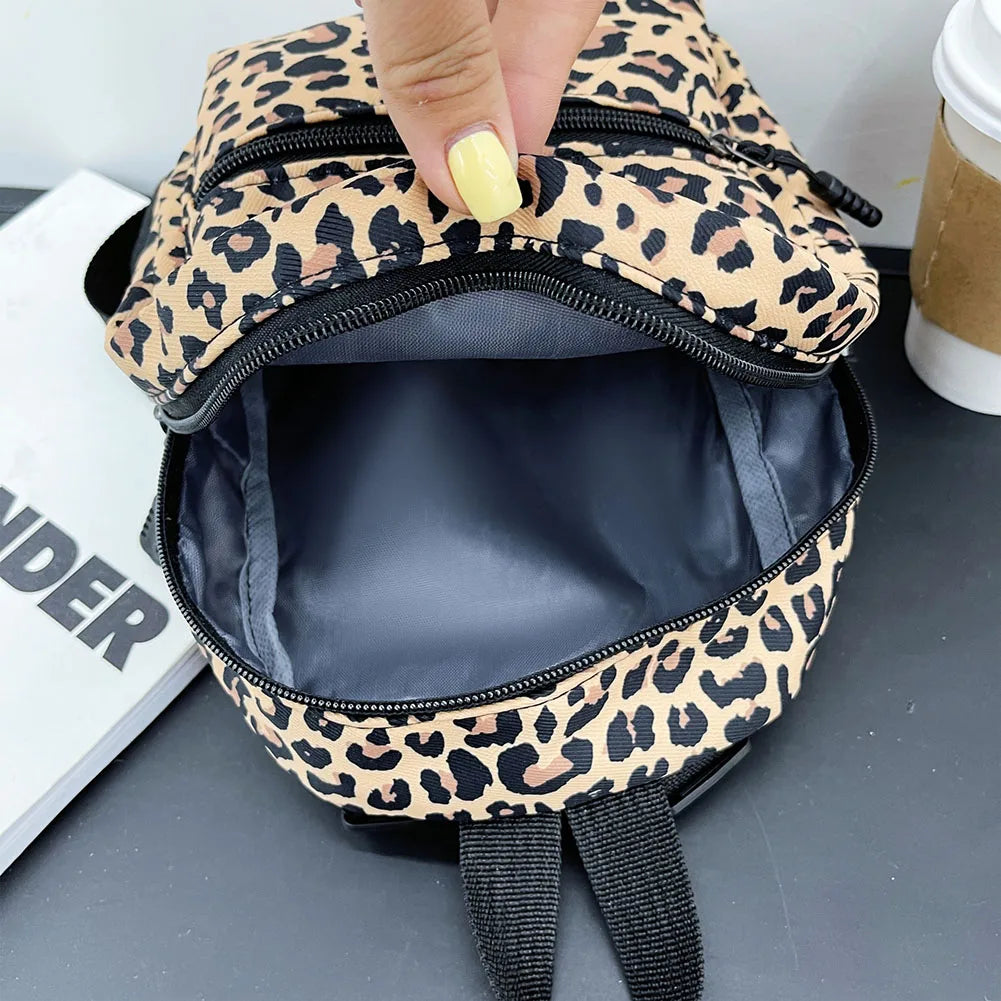 Women Zebra Leopard Cow Print Backpacks Nylon Shoulder Bag Students High School Small Book Bag Female Mini Rucksack mochila