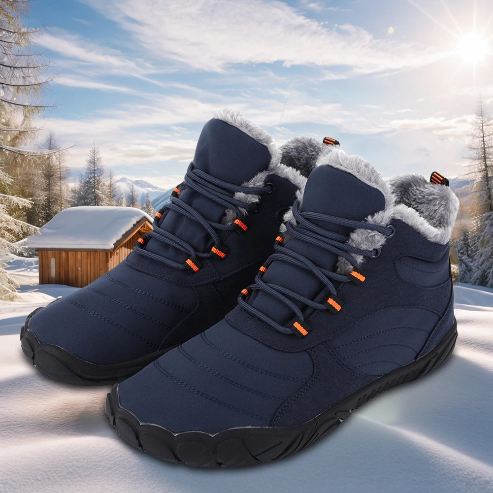 Winter Plush Snow Boots Warm Fur Shoes Non Slip Wide Toe Box Barefoot Shoes Waterproof Outdoor Trekking Shoes for Hiking Walking
